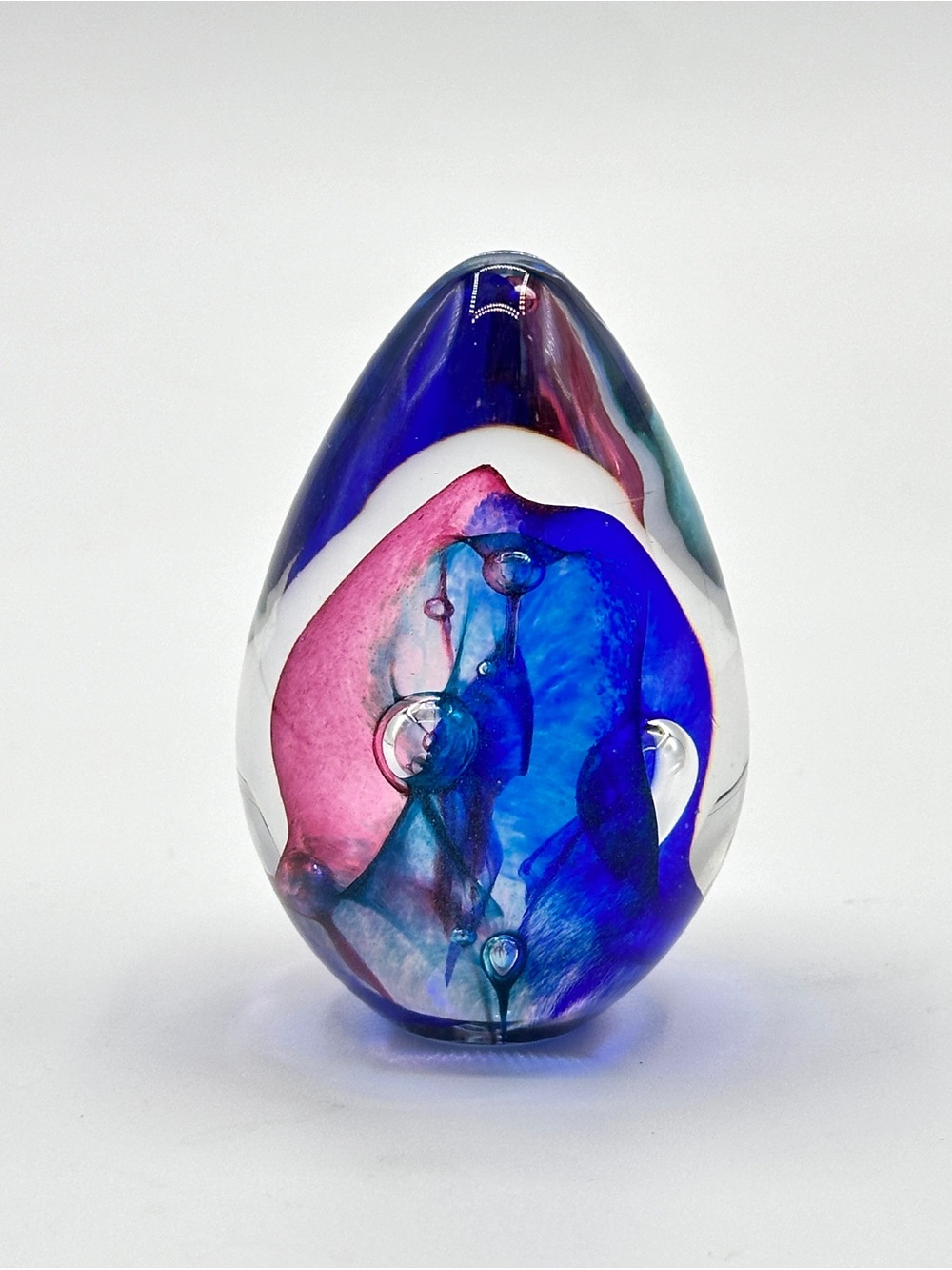 Vintage GES Handblown Glass Egg Sculpture / Paperweight Blue and Pink - Signed